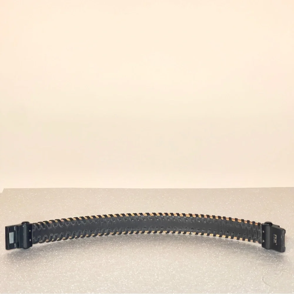 INOX Black Leather & Woven Gold Stainless Steel Cable Bracelet w/Magnetic Clasp